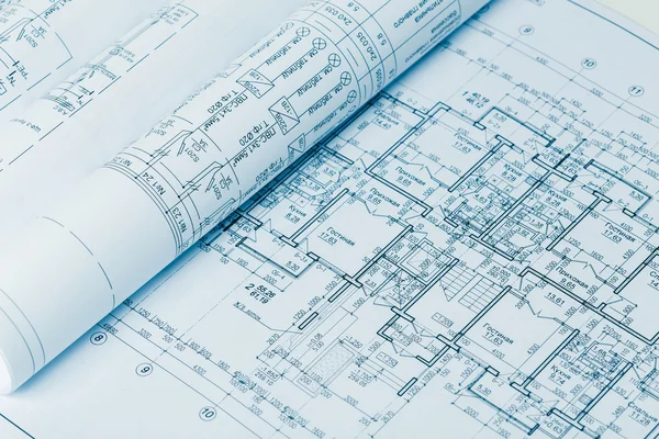 Construction industry Architecture rolls architectural plans project Stock Image