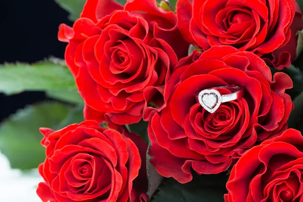 Roses et bague dorée — Photo