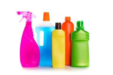 Cleaning products in plastic containers clipart