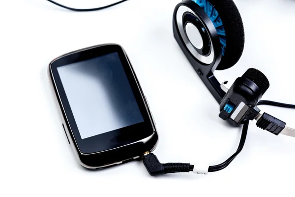 Audio player with headphones — Stock Photo, Image