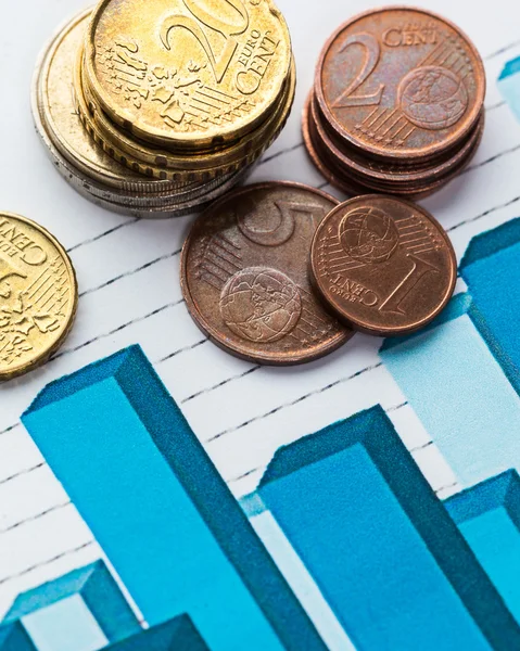 Graph with stacks of coins — Stock Photo, Image