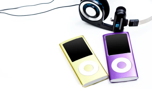 Audio players with headphones — Stock Photo, Image