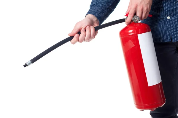 Hombre usando extintor de incendios —  Fotos de Stock