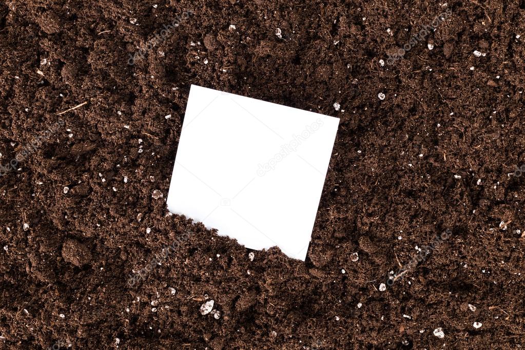 Blank White Card with Space for Text or Image on a Soil Texture Background.