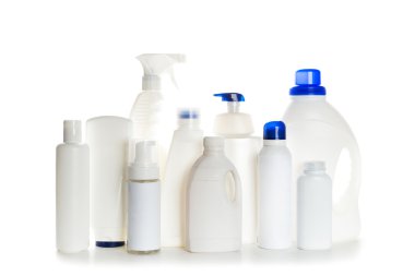Cleaning products in plastic containers clipart