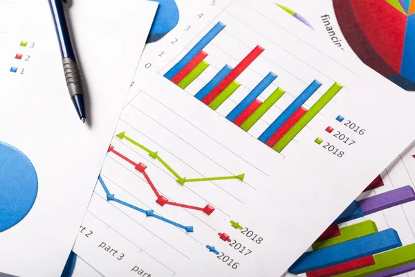 Business charts with pen — Stock Photo, Image