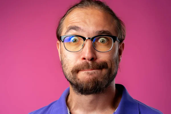 stock image Portrait of a funny nerd man in glasses