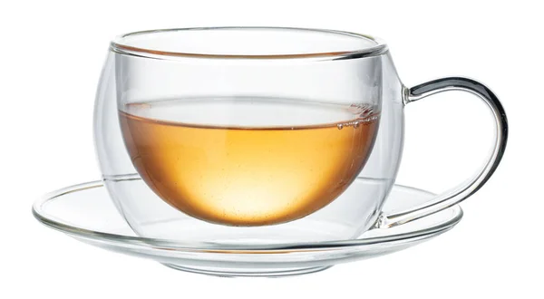 Vetro tazza di tè verde isolato su bianco — Foto Stock