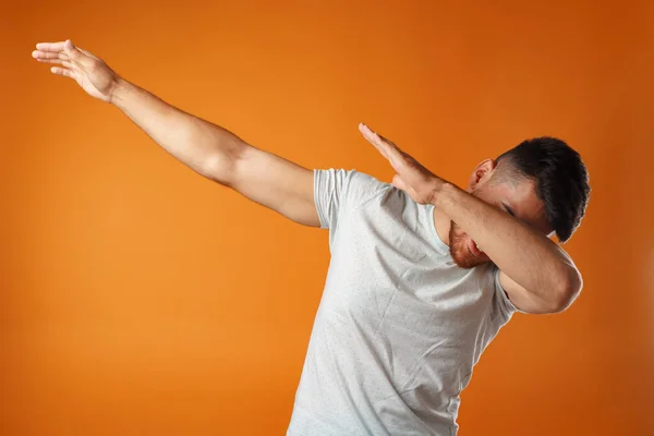 Hipster man in dab dance pose portrait. — Stock Photo, Image