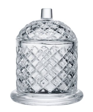 Boş cam depolama kabı beyaz arkaplanda izole