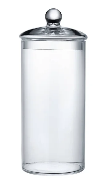 Recipiente de almacenamiento de vidrio vacío aislado sobre fondo blanco —  Fotos de Stock
