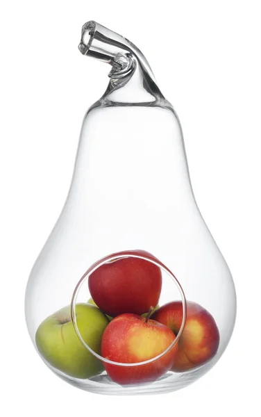 Szklana miska owocowa w kształcie gruszki, izolowana na białym — Zdjęcie stockowe