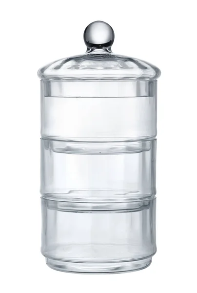 Recipiente de almacenamiento de vidrio vacío aislado sobre fondo blanco — Foto de Stock