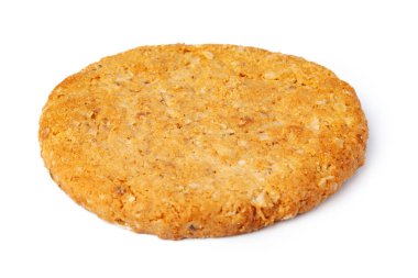 Beyaz arkaplanda bir yulaflı kurabiye