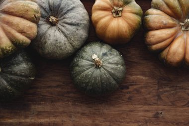 Balkabağı yığınıyla donatılmış sonbahar arkaplanı