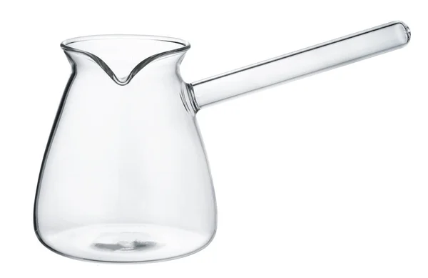 Prázdný skleněný džbán na mléko izolovaný na bílém — Stock fotografie