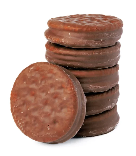 Schokoladenkekse in Glasur isoliert auf weißem Hintergrund — Stockfoto