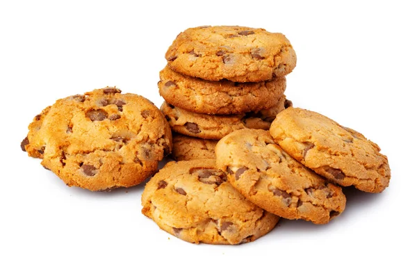 Biscoitos de chocolate empilhados isolados no fundo branco — Fotografia de Stock
