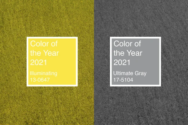 Hintergrund der Farben des Jahres 2021 Ultimate Gray und Illuminating — Stockfoto