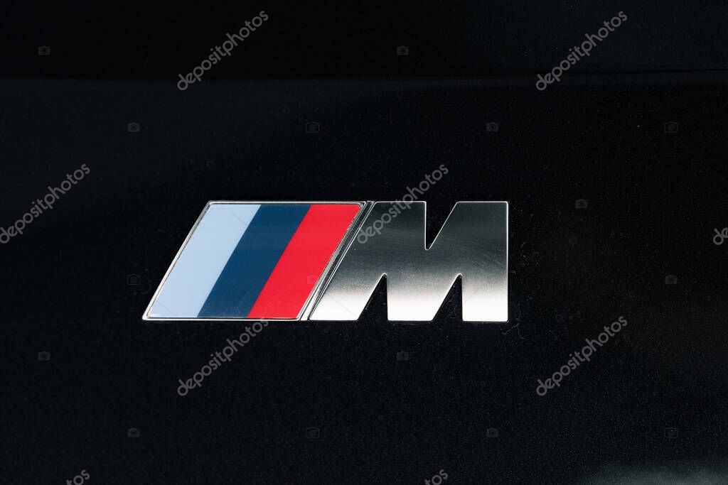 KRASNODAR, RUSSIA - AUGUST 17, 2020: BMW M series badge close up