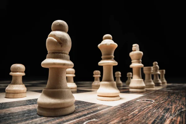 Stock image Macro shot of wooden chess figures on board