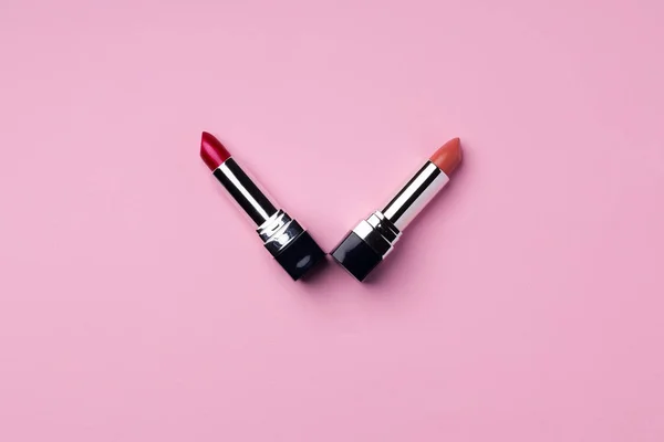 Lip make up product on pink background — Stock Photo, Image