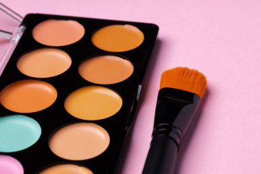 Pembe arka planda fırçayla palet yap