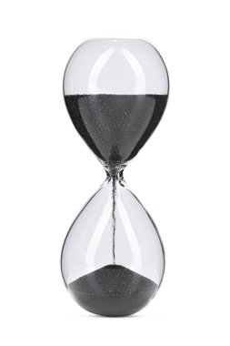 Beyaz arka planda siyah kumlu kum saati