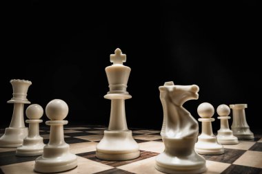 Tahta satranç figürlerinin makro çekimi.