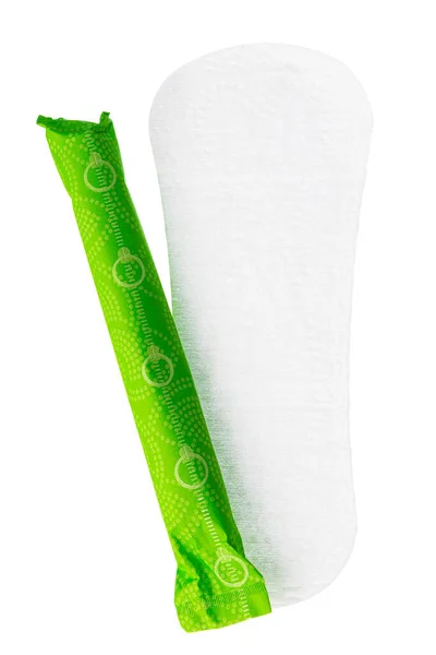 Almohadillas y tampones higiénicos para mujeres aislados en blanco — Foto de Stock