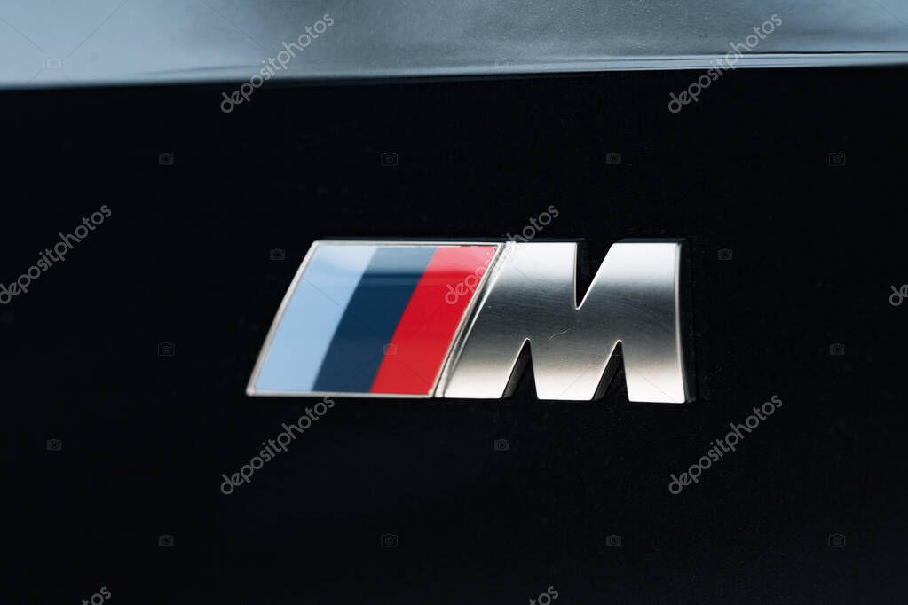 KRASNODAR, RUSSIA - AUGUST 17, 2020: BMW M series badge close up