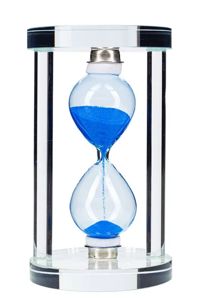 Blue hourglass isolated on white background close up — Stock Photo, Image