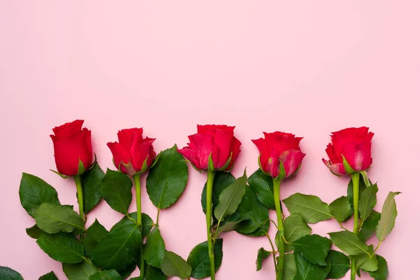 Buquê de rosas no fundo rosa vista superior — Fotografia de Stock