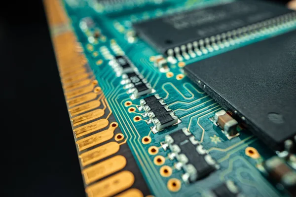 Macro photo of electronic circuit board in computer — Stock Photo, Image