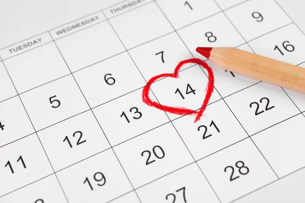 Kalender mit Valentinstag — Stockfoto