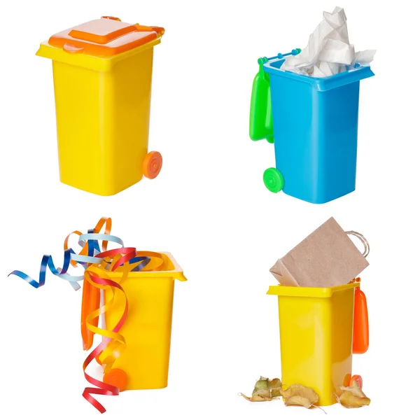 Poubelles multicolores, corbeille de recyclage, poubelle isolée sur fond blanc — Photo