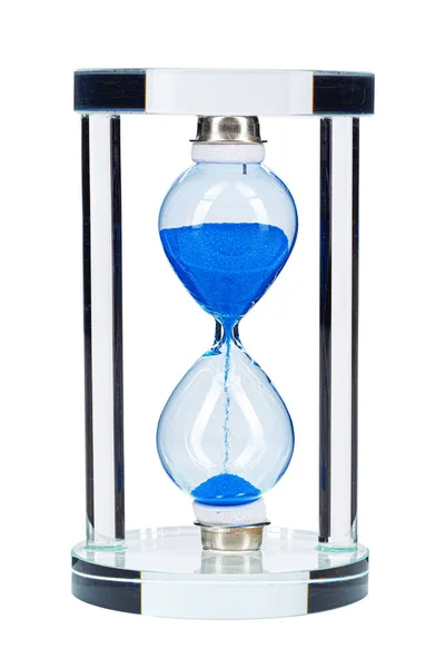 Blue hourglass isolated on white background close up — Stock Photo, Image