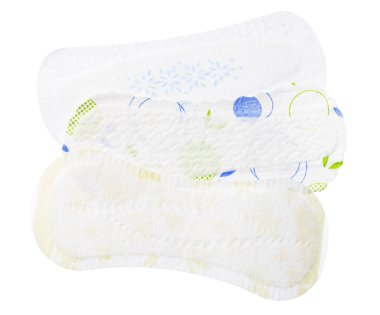 Beyaz arka planda izole edilmiş kadın hijyenik pedleri