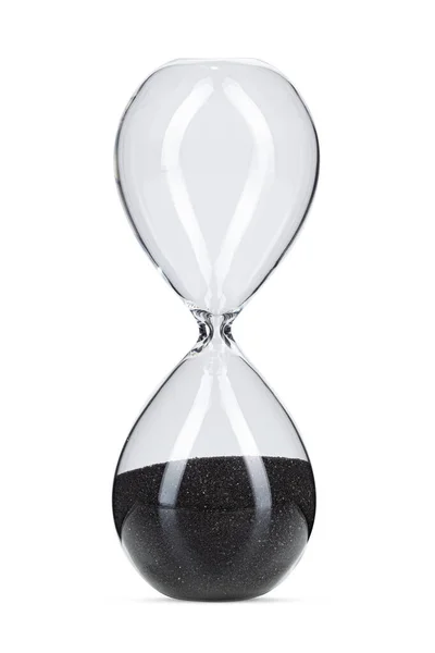 Hourglass with black sand isolated on white background — Stock Photo, Image