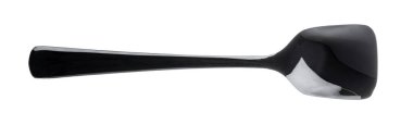 Plastik siyah kaşık beyaz arka planda izole edilmiş.