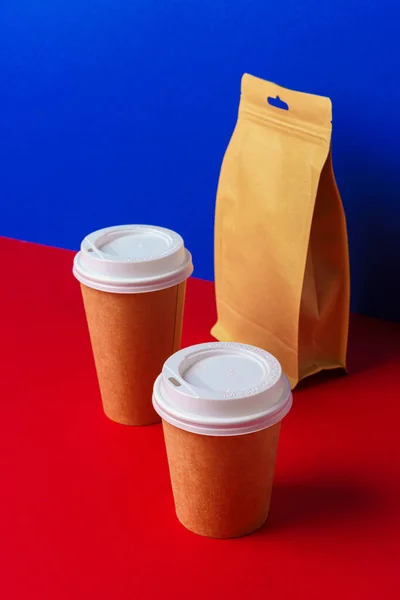Takeaway food concept. Some packed food in container with coffee cup