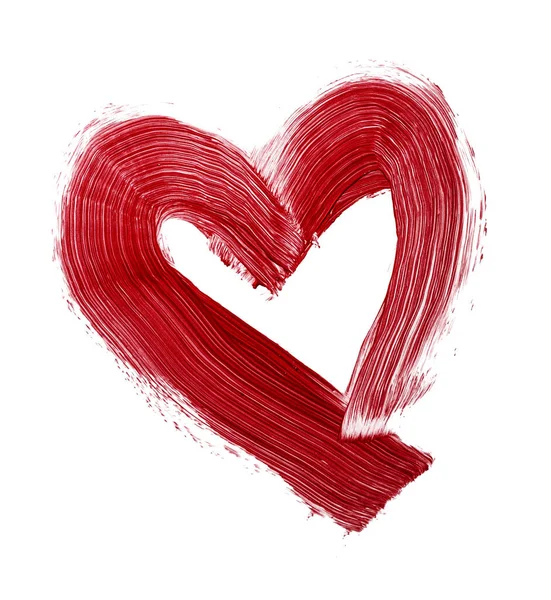 Λεκές κόκκινου κραγιόν σε σχήμα καρδιάς που απομονώνεται σε λευκό — Φωτογραφία Αρχείου
