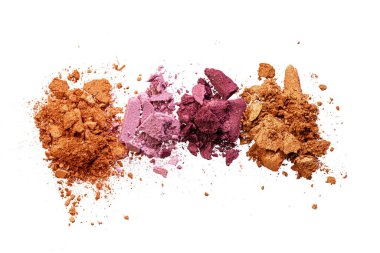 Ezilmiş göz farı örnekleri beyaz üzerine izole edilmiş parlak renkler