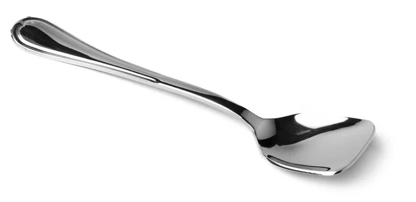 Silver spoon isolated on white background close up — Stock Photo, Image