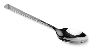 Gümüş kaşık beyaz arkaplanda izole edilmiş. Yakın plan.