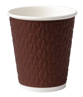 Beyaz arka planda izole edilmiş bir fincan kağıt kahve.