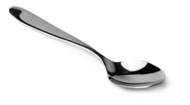 Gümüş kaşık beyaz arkaplanda izole edilmiş. Yakın plan.