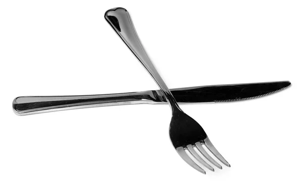 Silver fork and knife isolated on white background — Stock Photo, Image