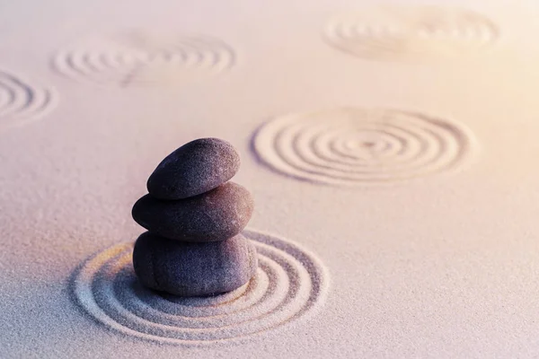 Meditation zen garden with stones on sand — Stock Photo, Image