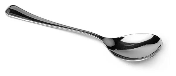 Silver spoon isolated on white background close up — Stock Photo, Image